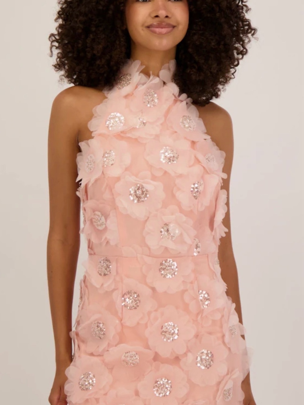 NWT Elliatt Cherry Blossom Blush Pink Floral Appliqué Halter Dress